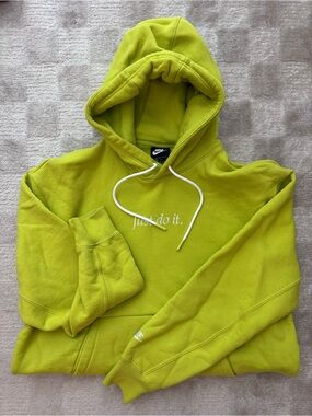 Nike Bright Lime Green Hoodie with White Drawstrings